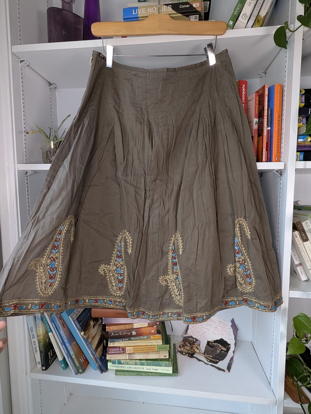 Vintage Y2K A-Line Skirt Brown Gold Paisley Embroidered Size 12 / Large Boho - Picture 7 of 8